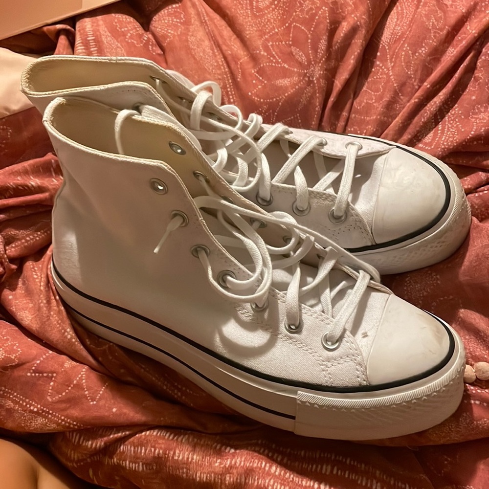 White platform high top converse